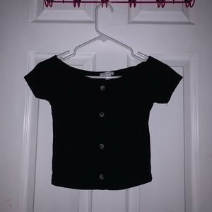 Black Off the Shoulder Top w/ Buttons